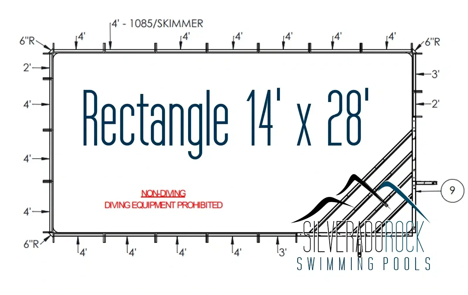 14x28 rectanglar pool layout and waterfall wall schematic — Tulsa, OK