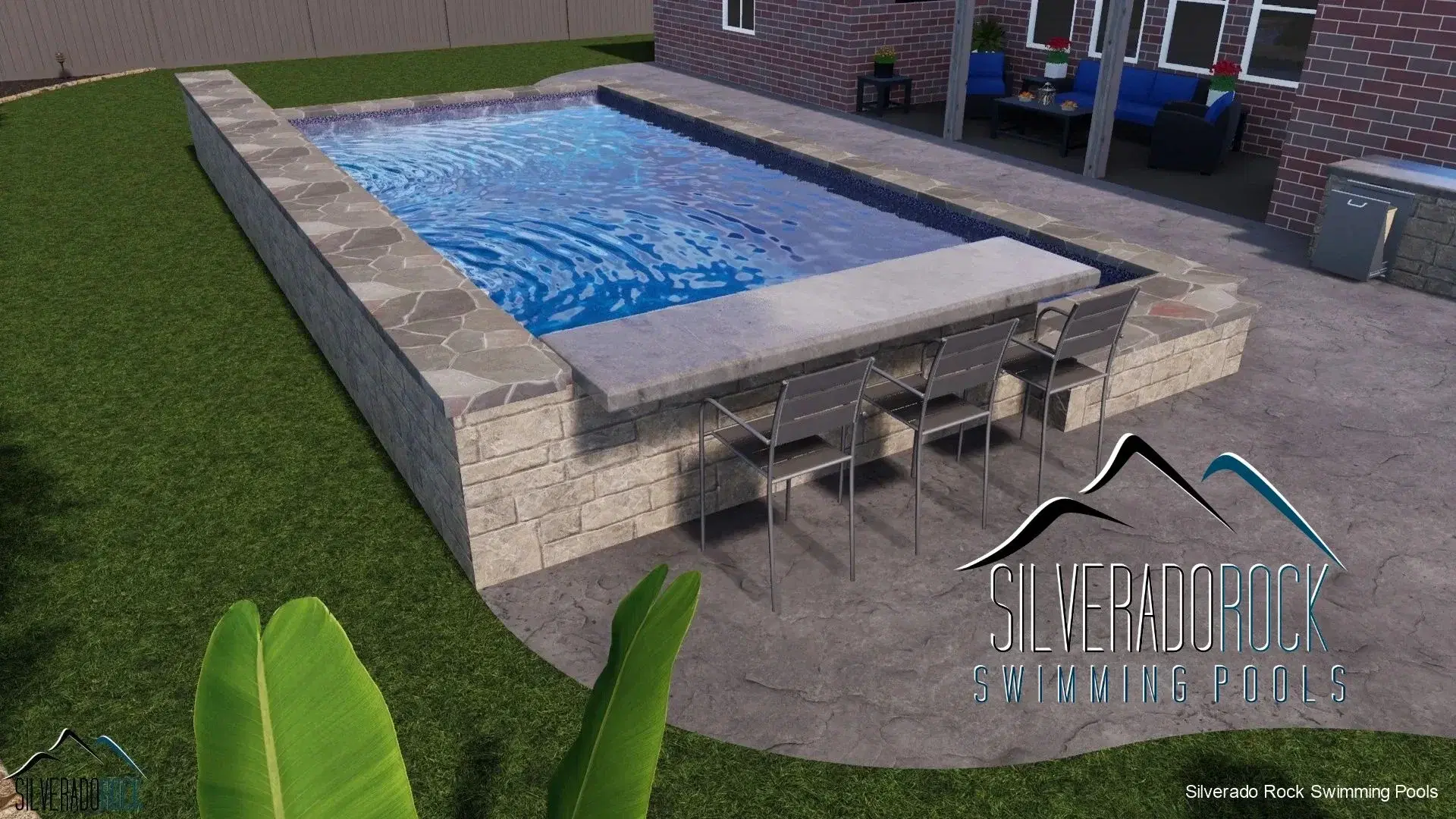 Rectangle pool with poolside snack bar and concrete decking — Tulsa, OK