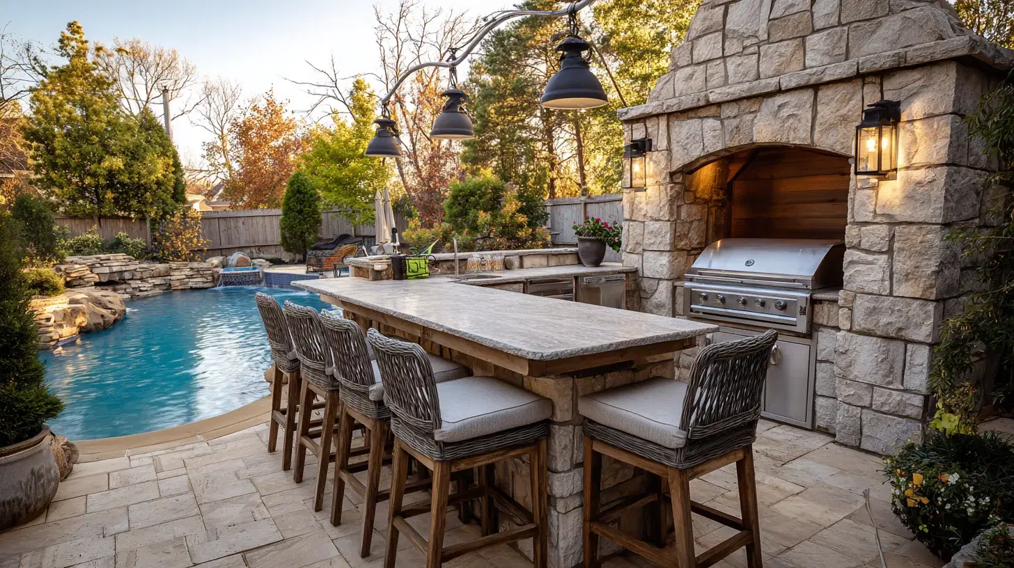 Custom outdoor kitchen construction in Tulsa backyard